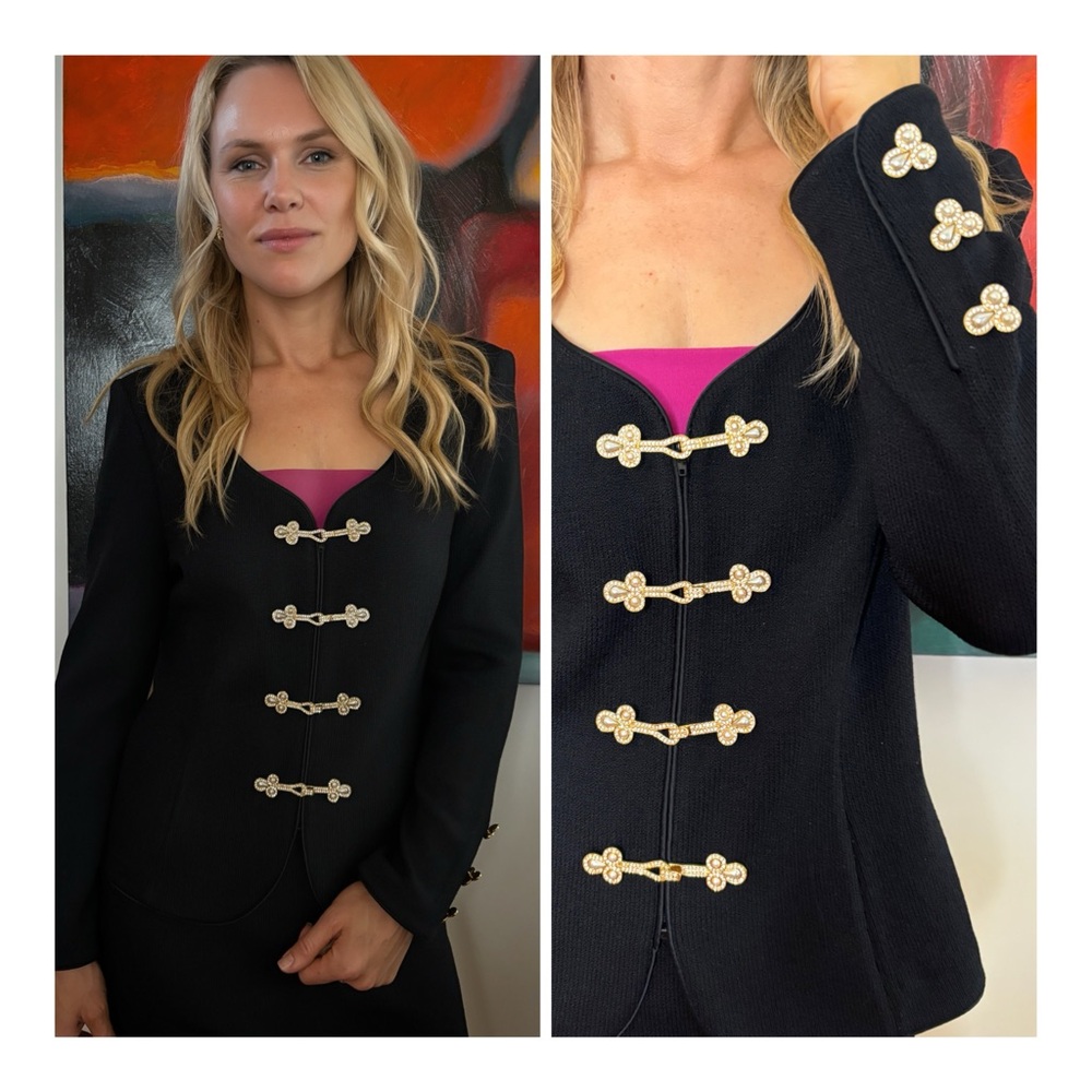 St. John Evening Knit Black Blazer with Gold Details